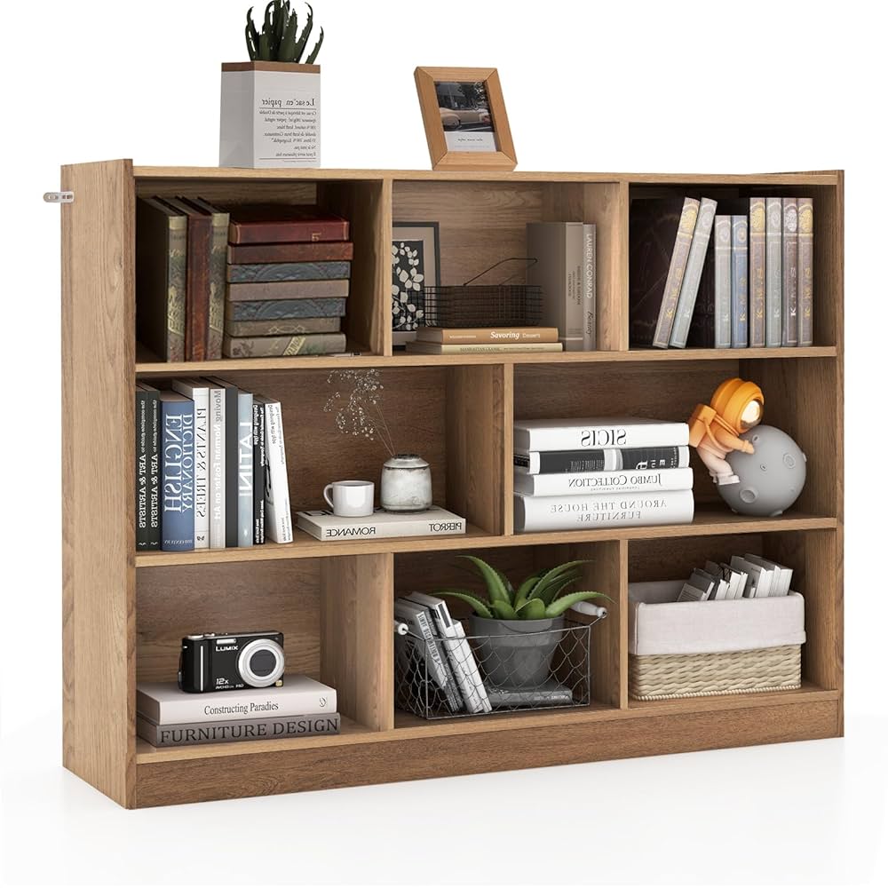 SILKYDRY Natural Bookcase, 8 Cube Storage Organizer, 3 Tier